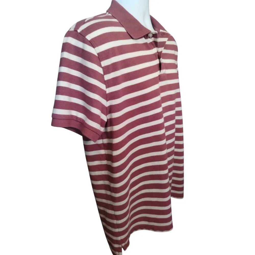 J Crew Men’s Polo Shirt Short Sleeve Striped Red White Collared Large